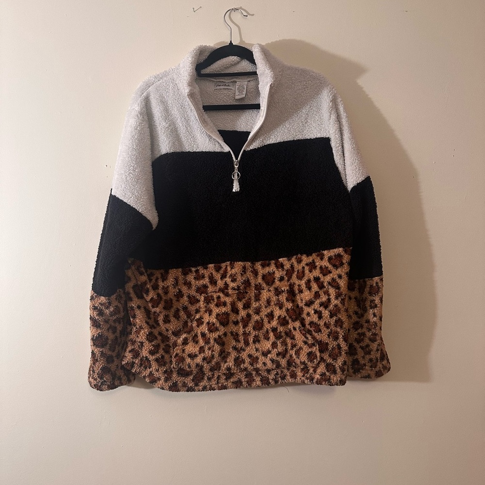 Chic Leopard Print Cowl Neck Sweater